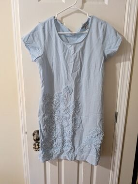 Kenar Pale Blue Floral Appliquรฉ Shift Dress